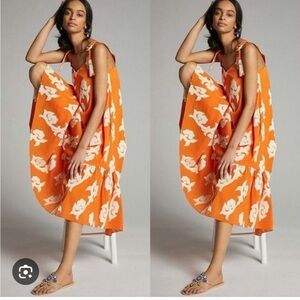 Anthropologie Orange and White Maxi Dress with pockets